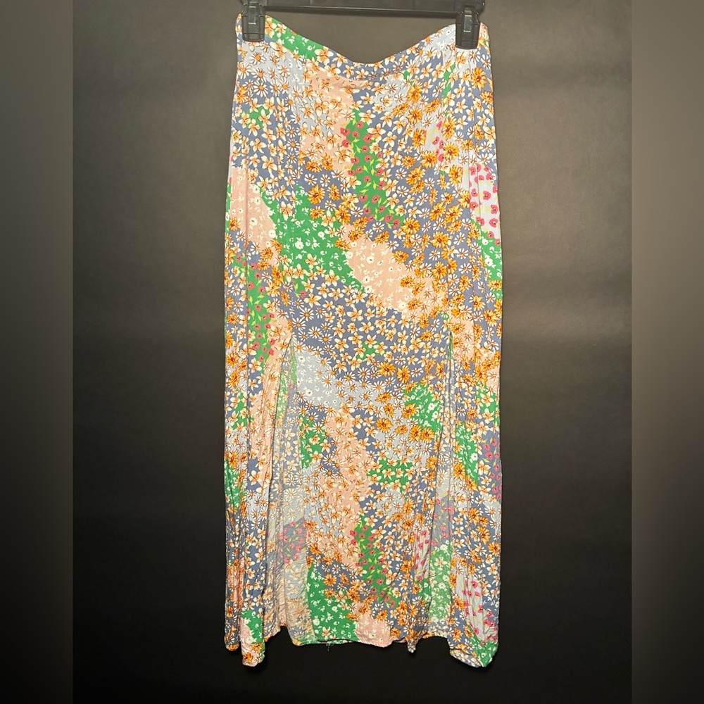 Topshop Green Silver Pleated Maxi Skirt